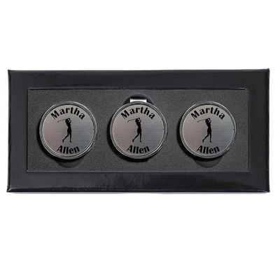 Personalized Hat Clip Golf Ball Marker Set~3 Finishes~9Engraving Styles (Pewter-Female Golfer)
