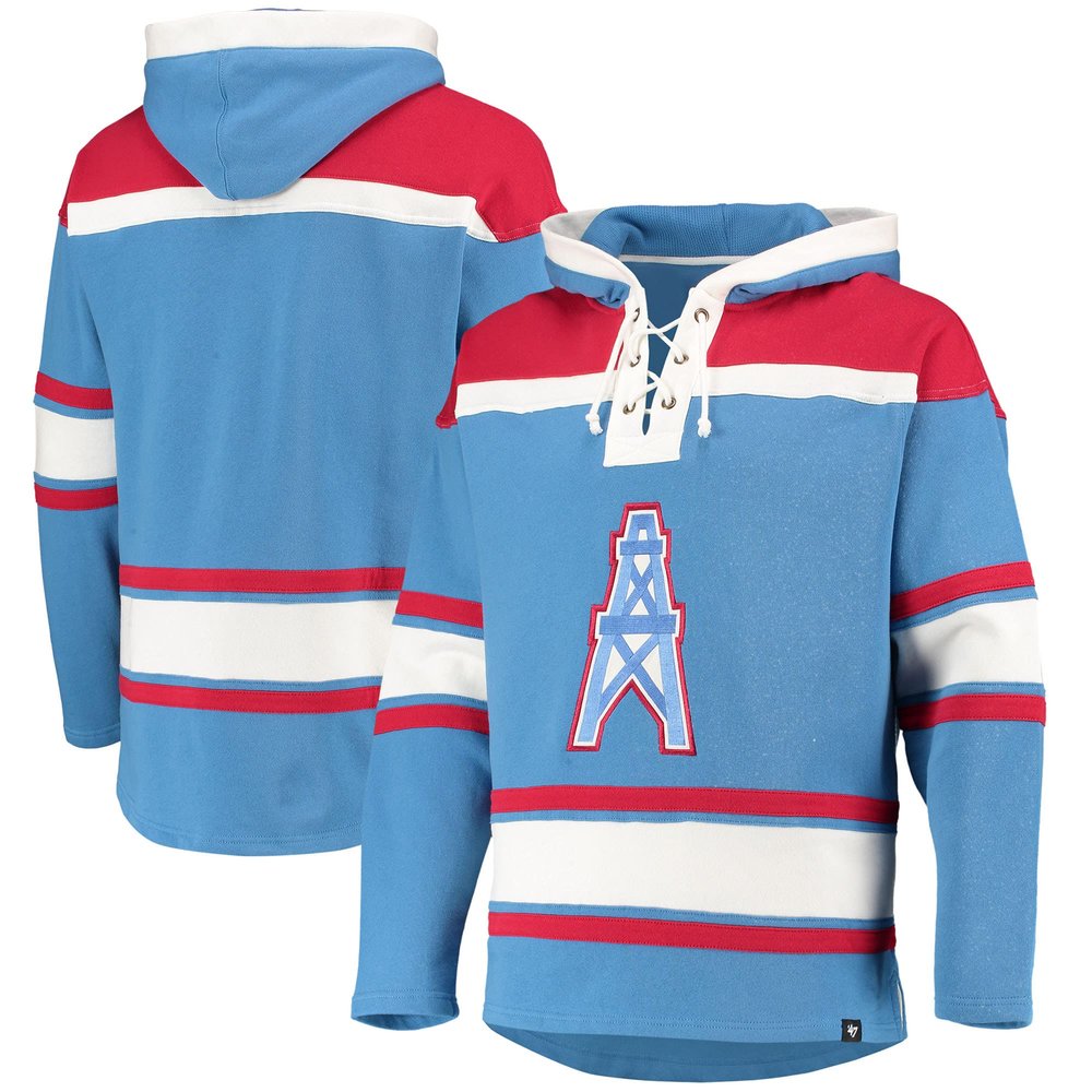 47 Men's Powder Blue/Red Houston Oilers Lacer V-Neck Pullover Hoodie