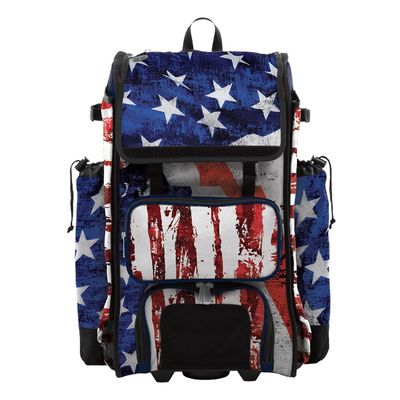 Boombah Catchers Superpack Hybrid Rolling Bat Bag - USA Stars & Stripes Navy/Red/White - Wheeled & Backpack Version
