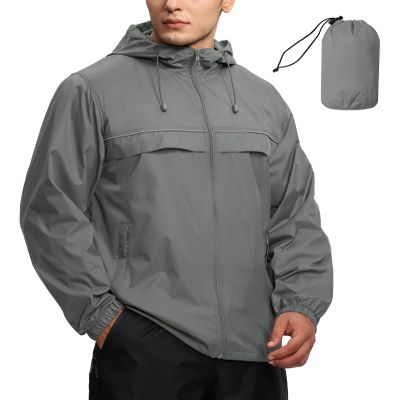 SWISSWELL Mens Waterproof Windbreaker Rain Jacket Lightweight Packable Raincoat with Hood for Golf Hiking Travel Grey XXL
