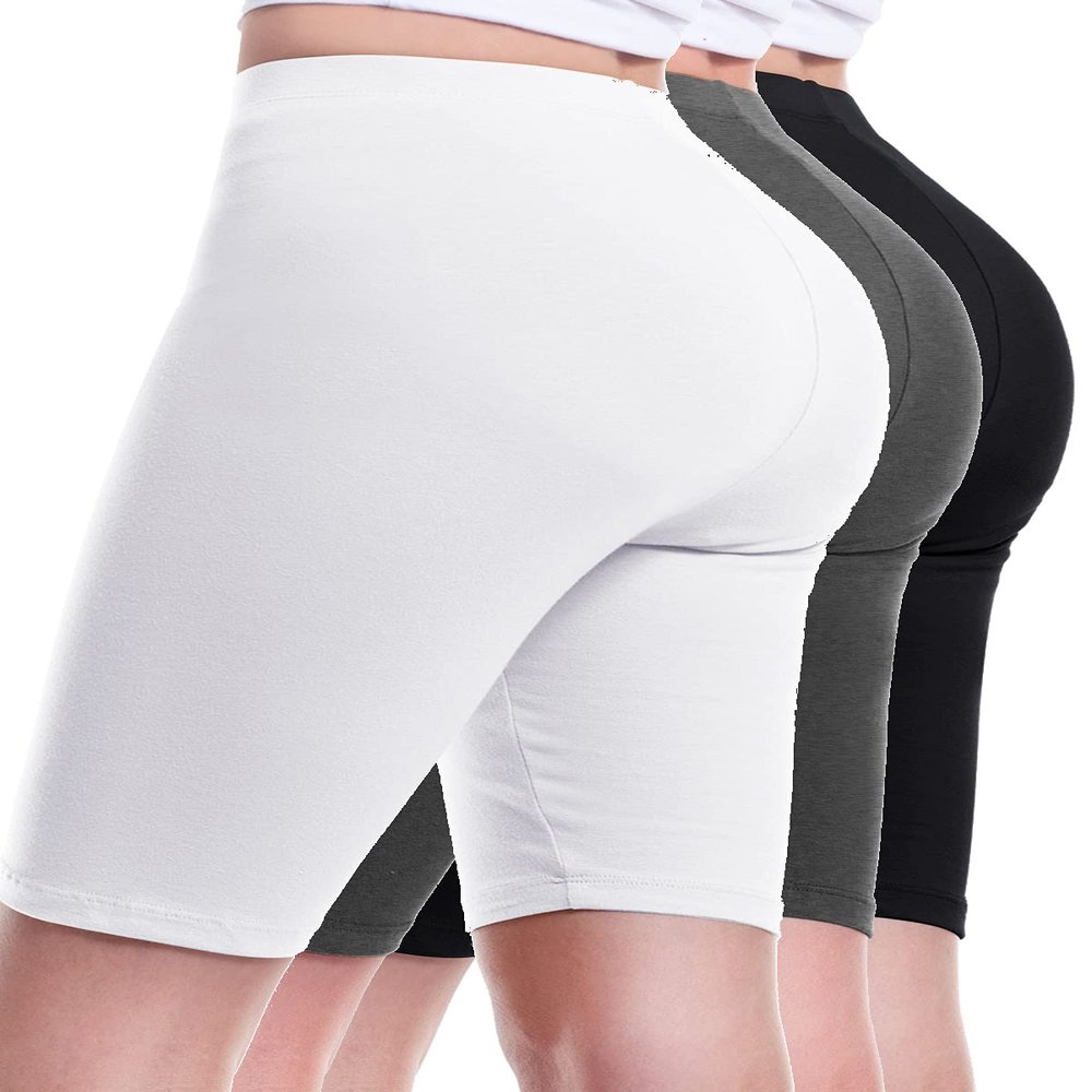 Design by Olivia Women's Basic Solid Active Yoga Biker Shorts 3PACK - Black/Charcoal/White 1X