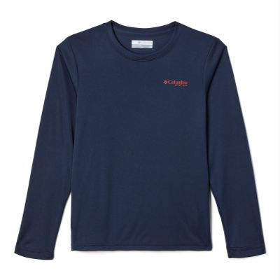Columbia Youth Boys Terminal Tackle PFG Fish Flag Long Sleeve, Collegiate Navy/Red Spark, Large