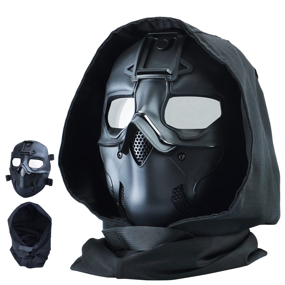 Guayma Airsoft Paintball Mask Tactical Full Face Cyberpunk Mask with Balaclava Headgear For CS Halloween Cosplay Costume Movie Props,BK