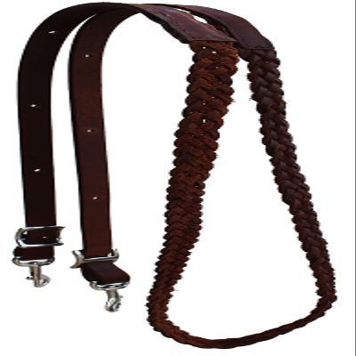 CHALLENGER Western 7 Feet Flat Braided Brown Genuine Leather Grip Barrel Reins 805LR16BR