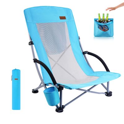 Nice C Compact High Back Beach Chair for Adults w/ Cooler, Cup Holder & Carry Bag - Heavy Duty for Outdoor, Camping, BBQ, Travel, Picnic, Festival (One Blue)