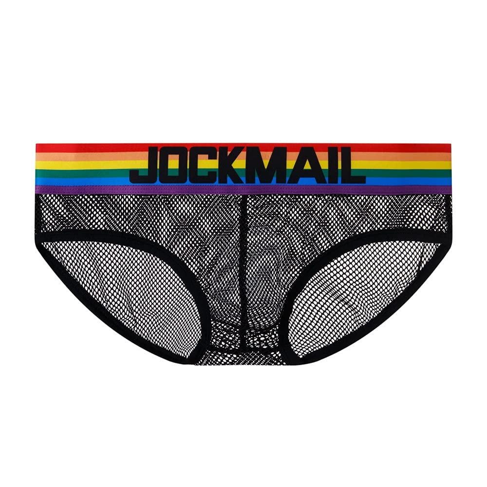 JOCKMAIL Low waist Mesh Underwear Men Men's Briefs Male Underpants Panties (XL, Black)