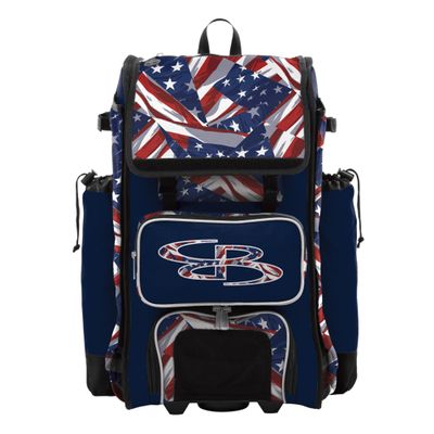 Boombah Catchers Superpack Hybrid Rolling Bat Bag - Wheeled & Backpack Version - USA Independence Navy/Red/White
