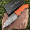 TACTICAL GEARZ Damascus Pocket Knife, G10 Handle, 67 Multi Layered Damascus Steel Blade & VG10 Core, Includes Sheath (Vex XT Saffron) view 1