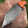 TACTICAL GEARZ Damascus Pocket Knife, G10 Handle, 67 Multi Layered Damascus Steel Blade & VG10 Core, Includes Sheath (Vex XT Saffron) view 2