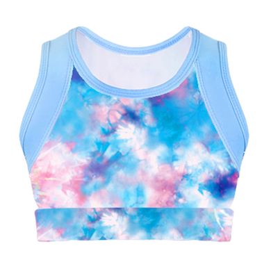 Hansber Girls Tie Dye Sleeveless Cutout Back Crop Top Ballet Dance Shirts Gymnastics Workout Sports Bra Sea Sky Pink 10