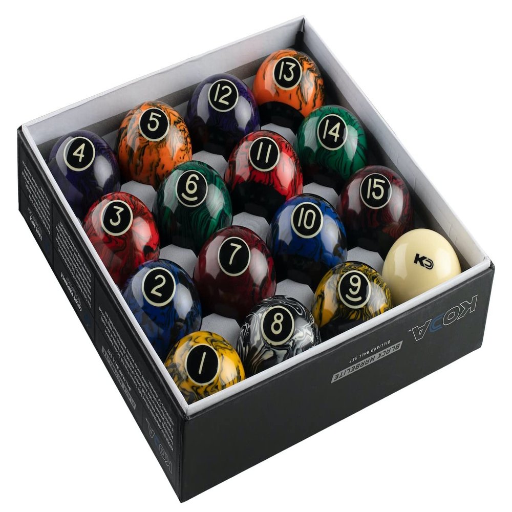 Koda Sports KBBM 2-1/4" Black Marbelite Swirl Complete Billiards & Pool Balls Set
