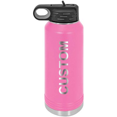 Personalized Add Your Name 40-Ounce Double Wall Insulated Stainless Steel Custom Sports Water Bottle with Flip Top Lid, Straw - Customizable (Pink)