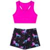 Moggemol Kids Girls 2 Piece Gymnastics/Dance/Sports Outfits Crop Tank Tops and Shorts Tankinis Athletic Swimsuit Dark Night Black 8-10 view 4