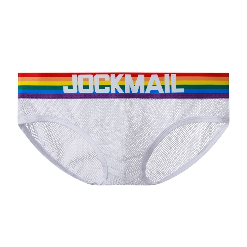 JOCKMAIL Low waist Mesh Underwear Men Men's Briefs Male Underpants Panties (Large, White)