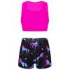 Yartina Kids Girls Sports Dance Gymnastics Leotard 2Pcs Outfits Racer Back Solid Crop Tops with Booty Shorts Dark Night Black 8-10 view 1