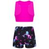 Yartina Kids Girls Sports Dance Gymnastics Leotard 2Pcs Outfits Racer Back Solid Crop Tops with Booty Shorts Dark Night Black 8-10 view 2