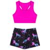 Yartina Kids Girls Sports Dance Gymnastics Leotard 2Pcs Outfits Racer Back Solid Crop Tops with Booty Shorts Dark Night Black 8-10 view 3