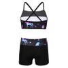 Moggemol Kids Girls Summer 2 Piece Sports Outfits Shiny Crop Top with Booty Shorts for Swimming/Gymnastics/Dance Dark Night Black 4 view 2