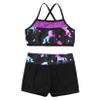 Moggemol Kids Girls Summer 2 Piece Sports Outfits Shiny Crop Top with Booty Shorts for Swimming/Gymnastics/Dance Dark Night Black 4 view 3