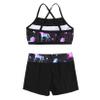 Moggemol Kids Girls Summer 2 Piece Sports Outfits Shiny Crop Top with Booty Shorts for Swimming/Gymnastics/Dance Dark Night Black 4 view 4