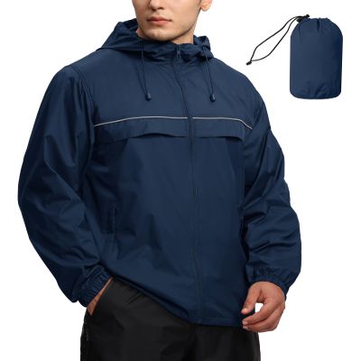 SWISSWELL Mens Waterproof Windbreaker Rain Jacket Lightweight Packable Raincoat with Hood for Golf Hiking Travel Navy XL