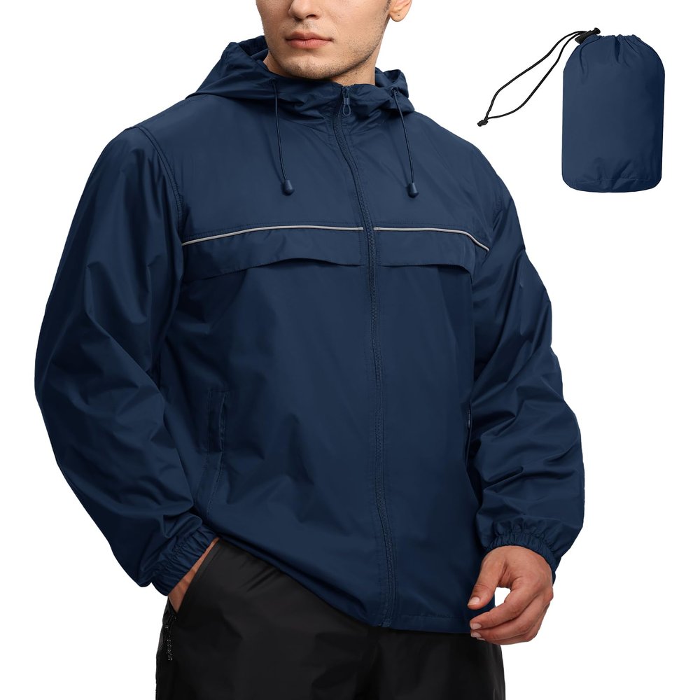 SWISSWELL Mens Waterproof Windbreaker Rain Jacket Lightweight Packable Raincoat with Hood for Golf Hiking Travel Navy XL