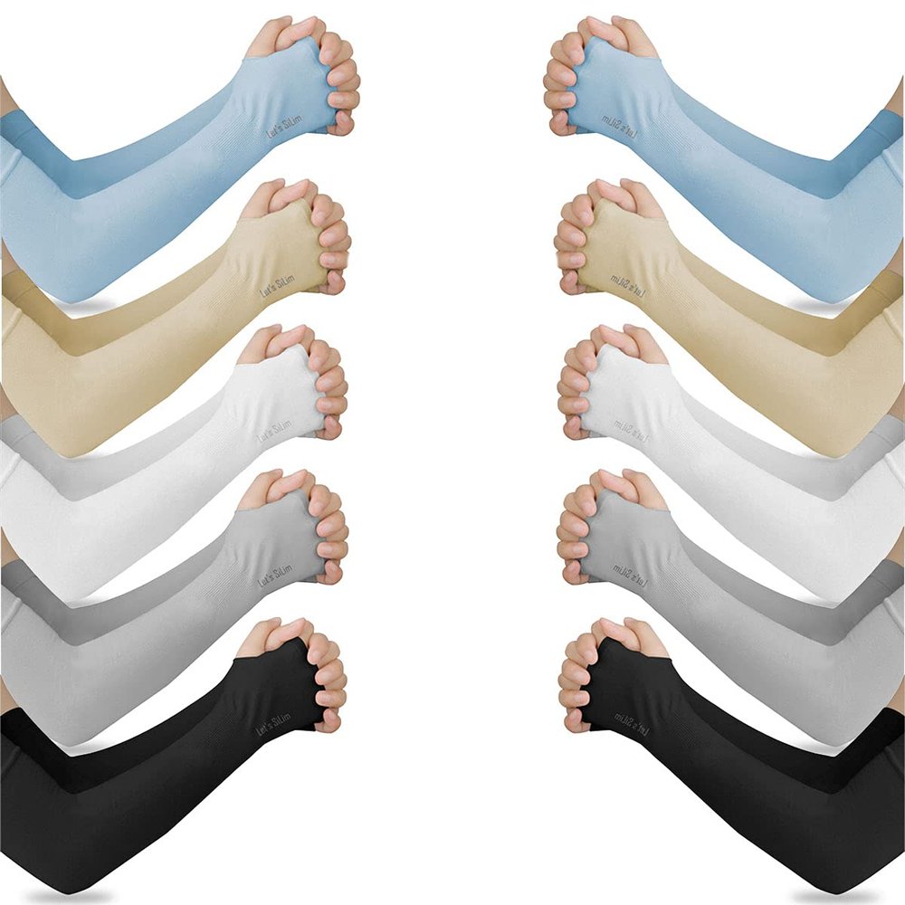 SPENCER 5 Pairs UV Protection Cooling Arm Sleeves, Sun Protection Sleeves for Men Women Youth, Mixed Colors(Black/Gray/Blue/Light Beige/White)