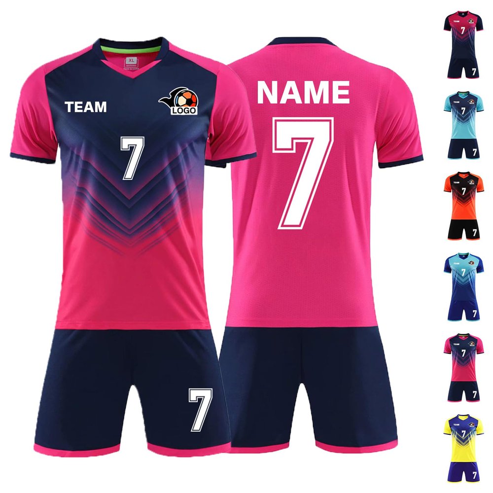 Custom Soccer Shorts Jerseys for Men Women - Personalized Football Team Training Uniform - Any Name Number Logo Image - Breathable Futbol Jersey Athletic Suit (Pink)
