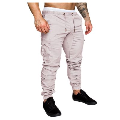 WUAI-Men Cargo Pants Elastic Waist Slim Fit Athletic Jogger Pants Drawstring Khaki Chinos Trousers Sweatpants(White,3X-Large)