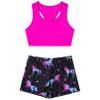 Moily Kids Girls Gymnastics/Dance/Sports Two Piece Outfit Racer Back Crop Top with Booty Shorts Swimwear Dark Night Black 8-10 view 1
