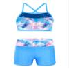 Moily Kids Girls Mermaid 2 Pcs Tankini Metallic Criss Cross Back Crop Top with Booty Shorts Dance/Party Set Sea Sky Pink 10 view 1