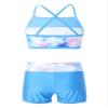 Moily Kids Girls Mermaid 2 Pcs Tankini Metallic Criss Cross Back Crop Top with Booty Shorts Dance/Party Set Sea Sky Pink 10 view 2