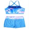 Moily Kids Girls Mermaid 2 Pcs Tankini Metallic Criss Cross Back Crop Top with Booty Shorts Dance/Party Set Sea Sky Pink 10 view 3