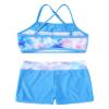 Moily Kids Girls Mermaid 2 Pcs Tankini Metallic Criss Cross Back Crop Top with Booty Shorts Dance/Party Set Sea Sky Pink 10 view 4