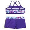 Moily Kids Girls Mermaid 2 Pcs Tankini Metallic Criss Cross Back Crop Top with Booty Shorts Dance/Party Set Swallowtail Blue 12 view 4