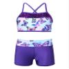 Moily Kids Girls Mermaid 2 Pcs Tankini Metallic Criss Cross Back Crop Top with Booty Shorts Dance/Party Set Swallowtail Blue 4 view 1