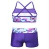 Moily Kids Girls Mermaid 2 Pcs Tankini Metallic Criss Cross Back Crop Top with Booty Shorts Dance/Party Set Swallowtail Blue 4 view 2