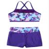 Moily Kids Girls Mermaid 2 Pcs Tankini Metallic Criss Cross Back Crop Top with Booty Shorts Dance/Party Set Swallowtail Blue 4 view 3