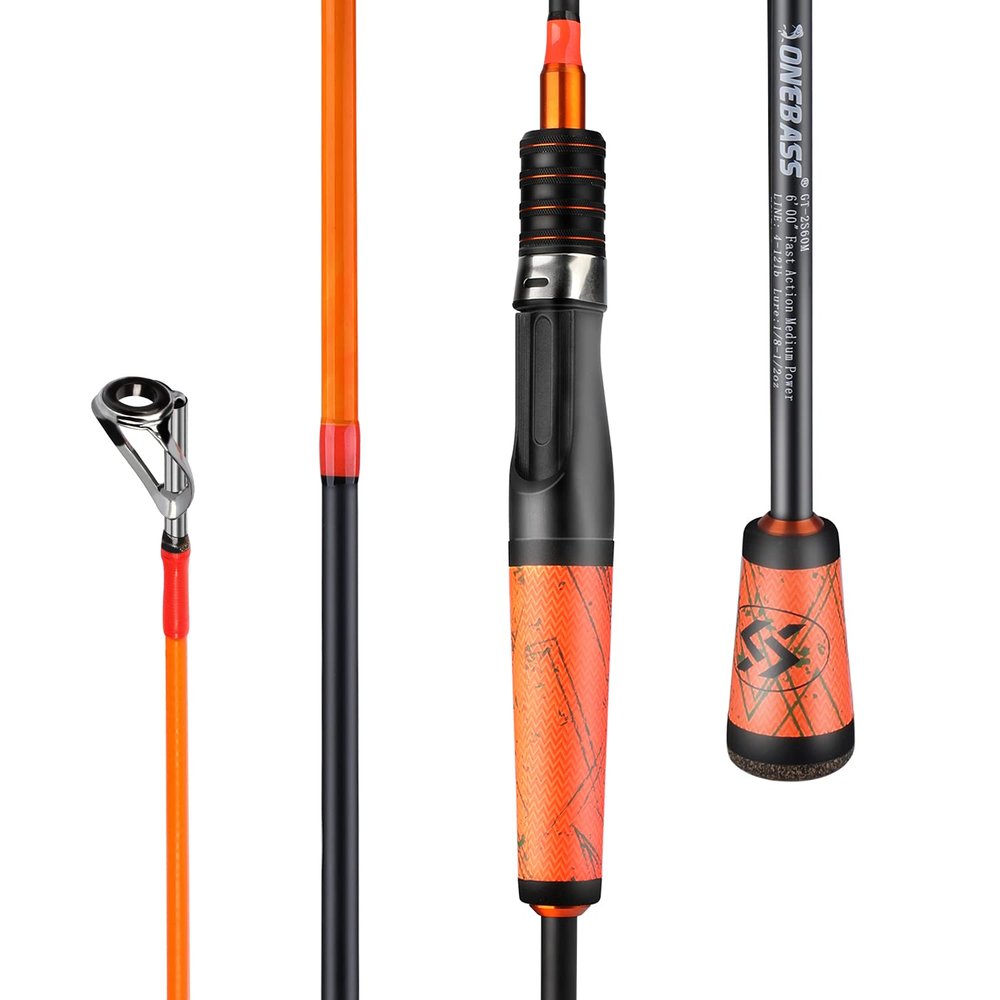 One Bass Fishing Pole 24 Ton Carbon Fiber Casting and Spinning Rods - Two Pieces, SuperPolymer Handle Fishing Rod for Bass Fishing -Orange-Spin-6'6"