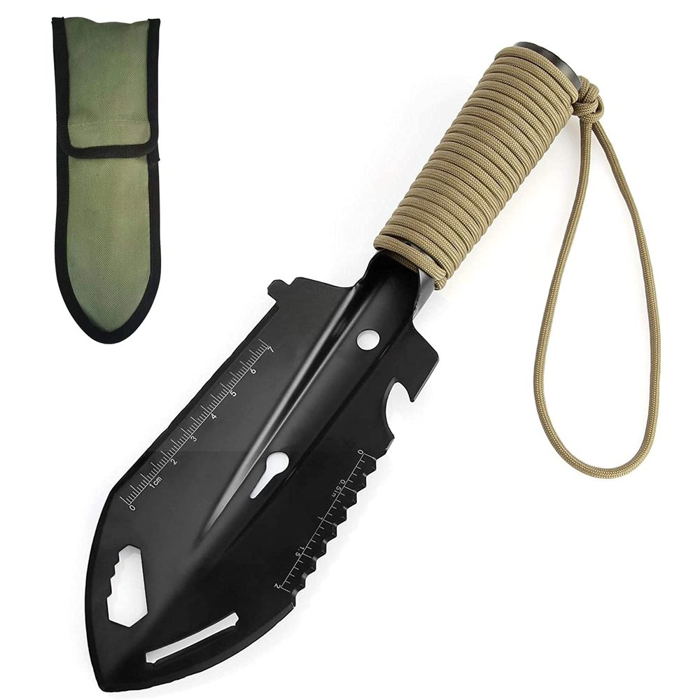 Backpacking Trowel Camping Shovel Hiking Trowel Gardening Tool Multitool 9 in 1 Multi-Purpose Tool with Carrying Bag and Paracord Good for Digging Metal Detecting Gardening and Outdoor Survival