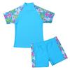 Yartina Kids Girls Rash Guard Swimsuit 2Pcs Sets Floral Print Short Sleeve Shirt with Booty Shorts Tankini Sky Blue 6 view 2