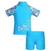 Yartina Kids Girls Rash Guard Swimsuit 2Pcs Sets Floral Print Short Sleeve Shirt with Booty Shorts Tankini Sky Blue 6 view 3