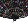 DUO ER Fan Peacock Pattern Folding Hand Held Embroidered Sequin Gift Fan (Color : E, Fan Size : 9.5 inches) view 4