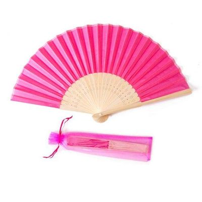 DUO ER 20/40pcs Personalized Screen-Printing Silk Hand Fan Wedding Fold Fan Vintage Fans Customized Wedding Favor (Color : Hot Pink with Bag, Size : 40pcs)