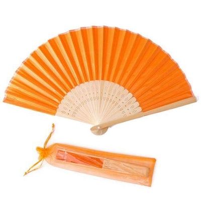 DUO ER 20/40pcs Personalized Screen-Printing Silk Hand Fan Wedding Fold Fan Vintage Fans Customized Wedding Favor (Color : Orange with Bag, Size : 40pcs)