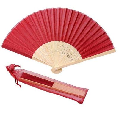 DUO ER 20/40pcs Personalized Screen-Printing Silk Hand Fan Wedding Fold Fan Vintage Fans Customized Wedding Favor (Color : Wine red with Bag, Size : 40pcs)