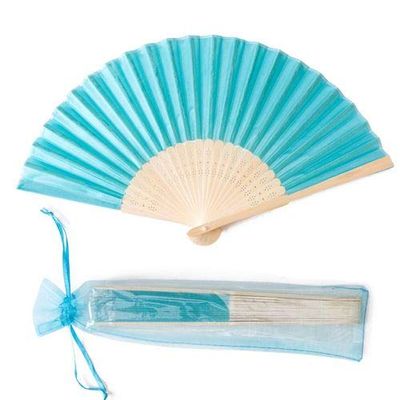 DUO ER 20/40pcs Personalized Screen-Printing Silk Hand Fan Wedding Fold Fan Vintage Fans Customized Wedding Favor (Color : Aqua Blue with Bag, Size : 40pcs)