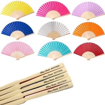 DUO ER 20/40pcs Personalized Screen-Printing Silk Hand Fan Wedding Fold Fan Vintage Fans Customized Wedding Favor (Color : Mix Color with Bag, Size : 40pcs)