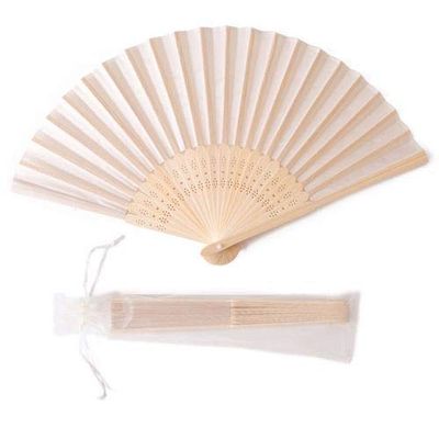 DUO ER 20/40pcs Personalized Screen-Printing Silk Hand Fan Wedding Fold Fan Vintage Fans Customized Wedding Favor (Color : Cream with Bag, Size : 40pcs)