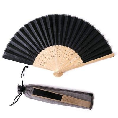 DUO ER 20/40pcs Personalized Screen-Printing Silk Hand Fan Wedding Fold Fan Vintage Fans Customized Wedding Favor (Color : Black with Bag, Size : 40pcs)
